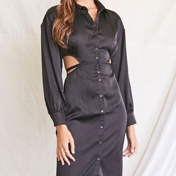 Nwt Black button up long sleeve cut out dress - Picture 1 of 4